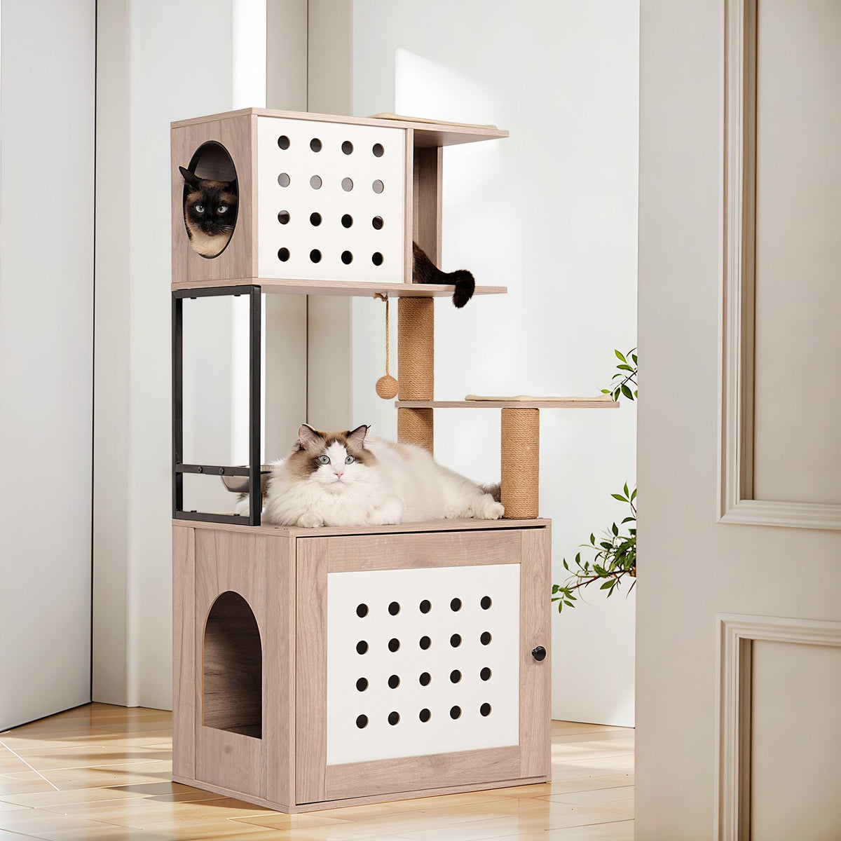 Need Pet furniture Cat Tree with Litter Box Enclosure and Large Hammock - view 3