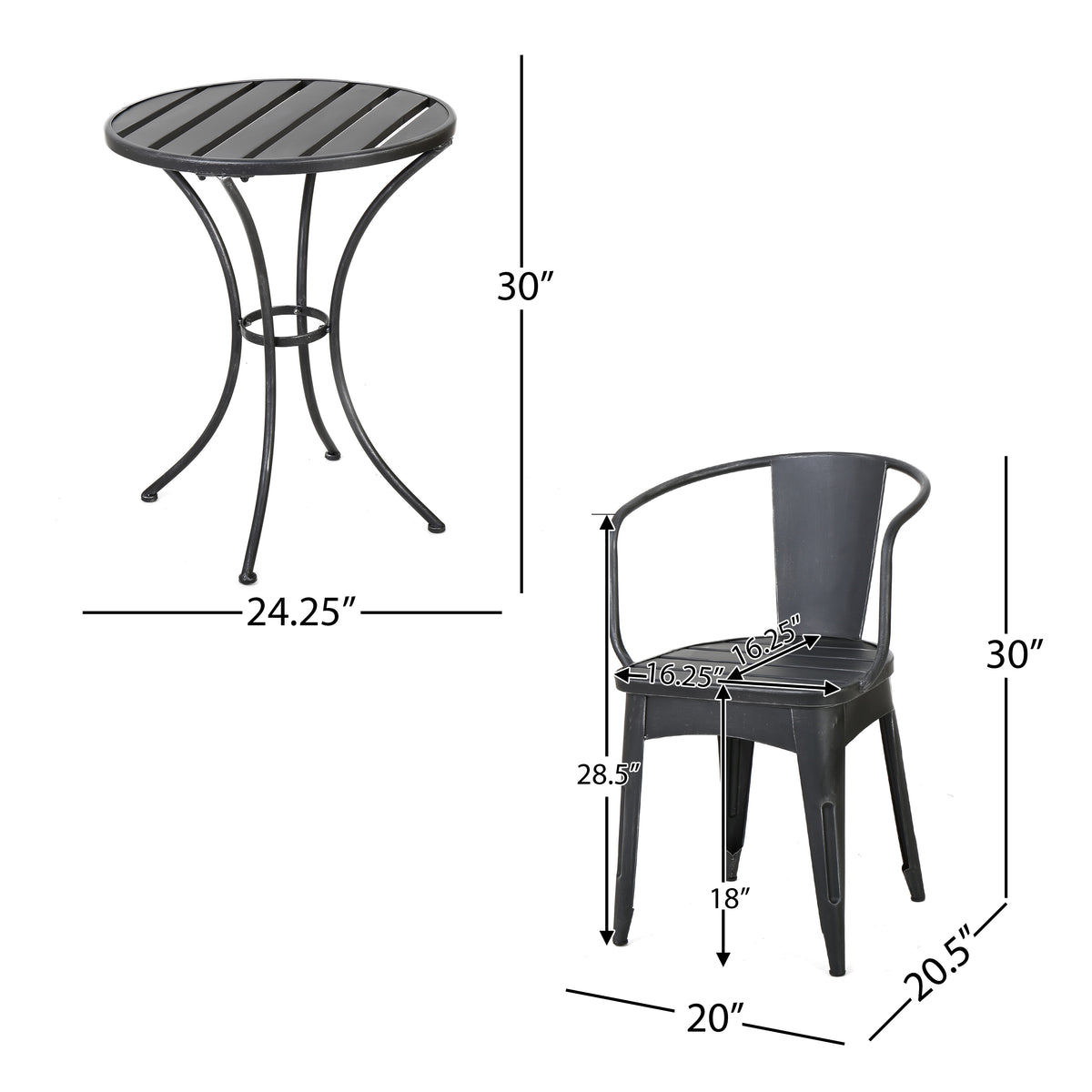 Colmar 3 PC KD Metal Bistro Set