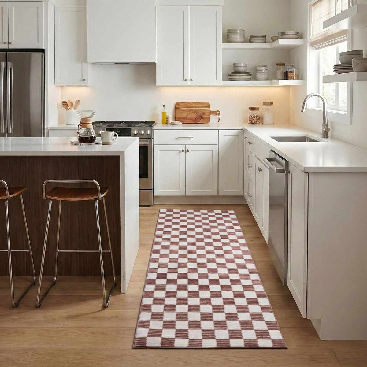 Kaysar Brown Checkered Washable Area Rug