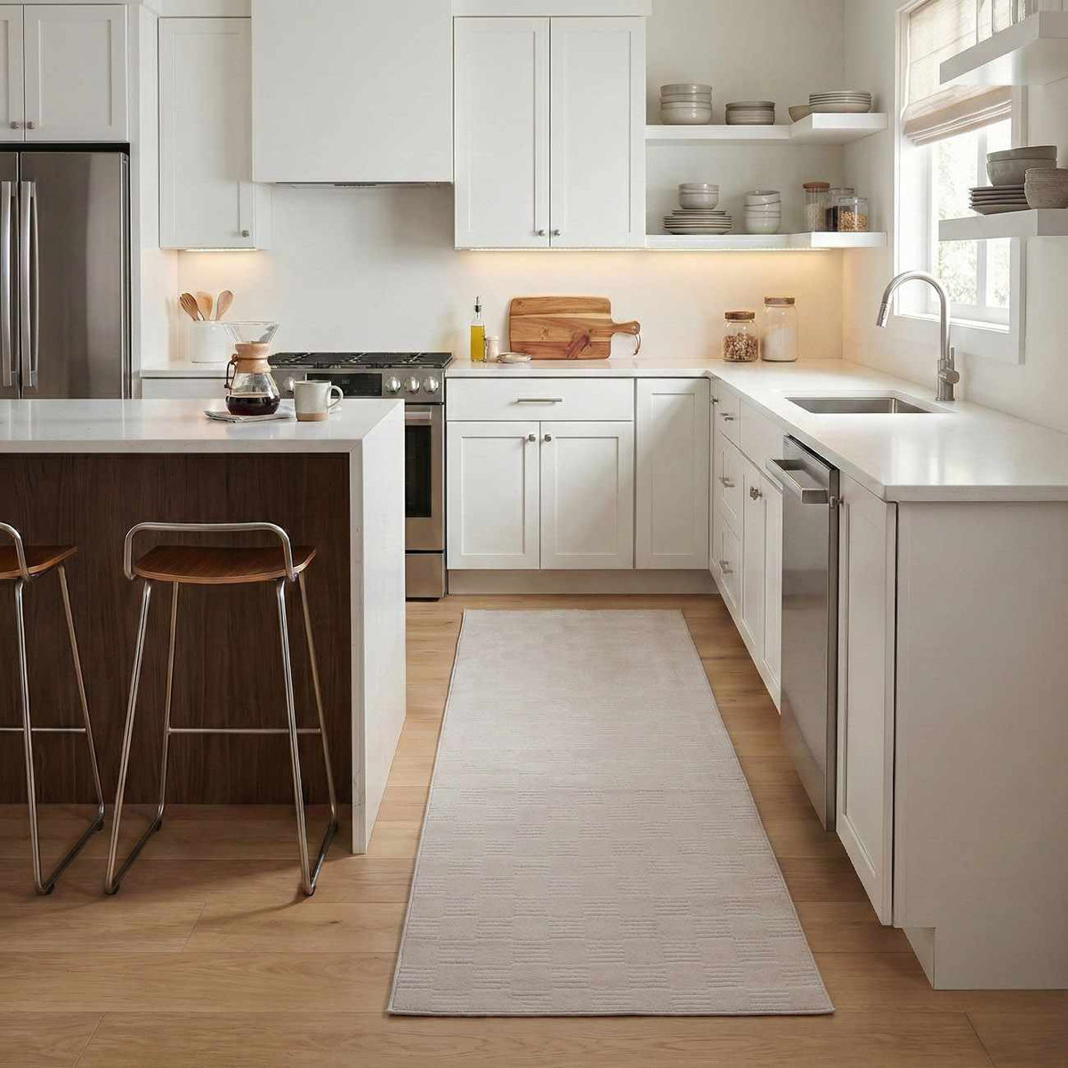 Kazuma Cream Checkered Washable Area Rug