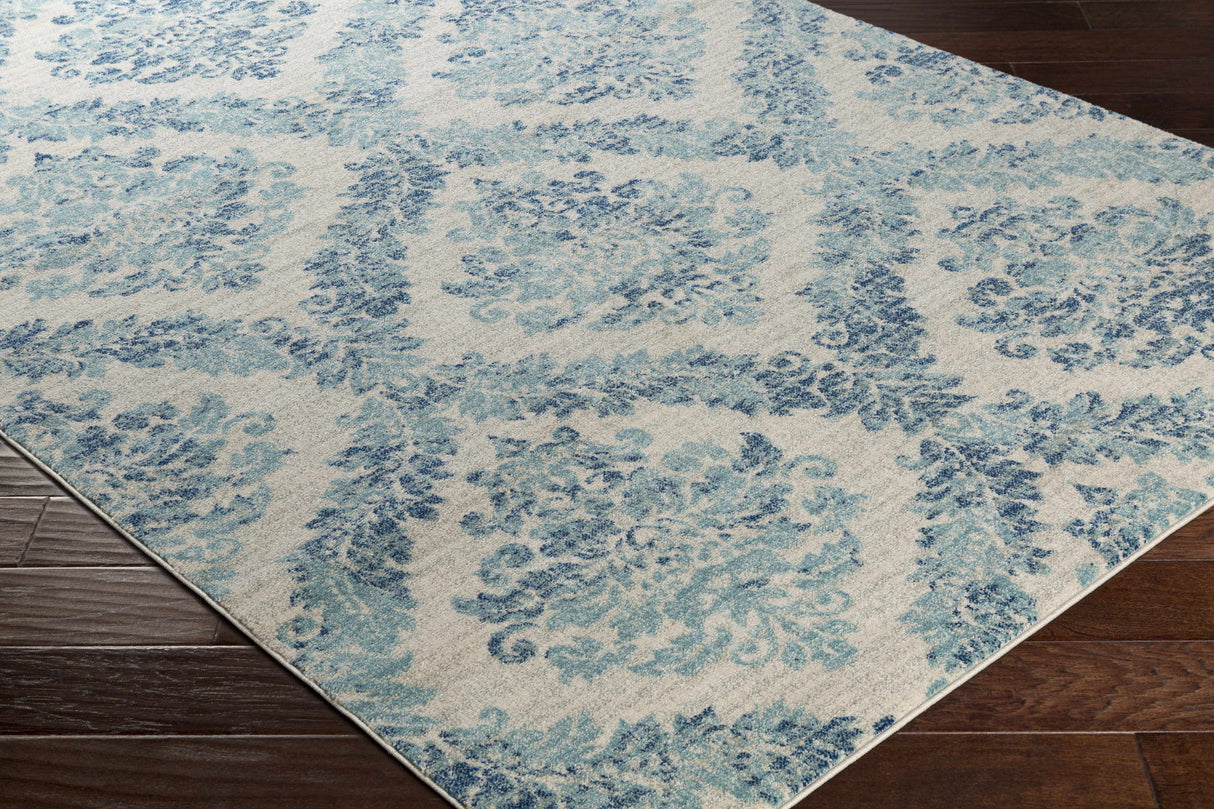 Oaklyn Teal Floral Diamonds Rug