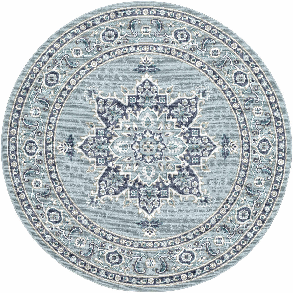 Orla Pale Blue Medallion Area Rug - Clearance