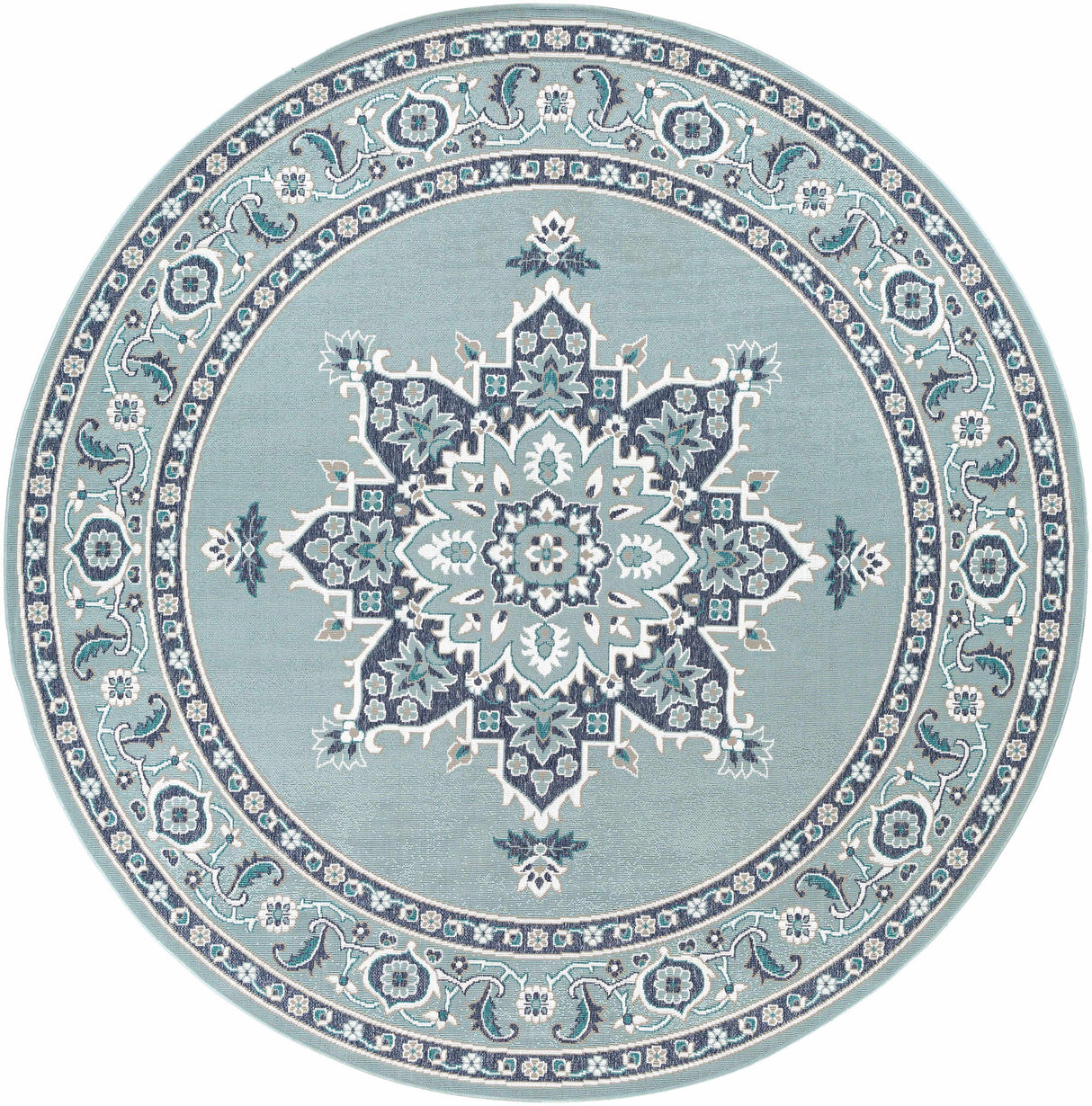 Orla Pale Blue Medallion Area Rug - Clearance