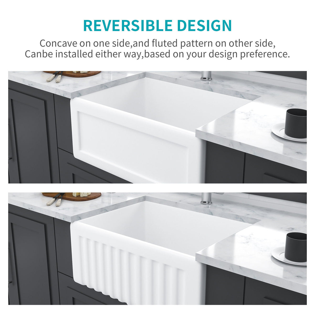 Oumuch Apron Front Reversible Single Bowl Kitchen Sink with Grid and Strainer - view 2
