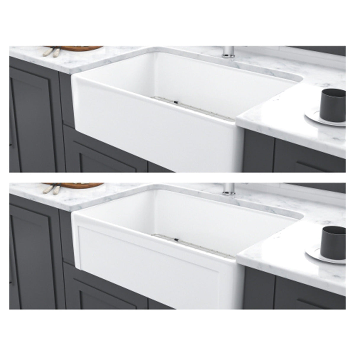 Oumuch Apron Front Reversible Single Bowl Kitchen Sink with Grid and Strainer - view 3