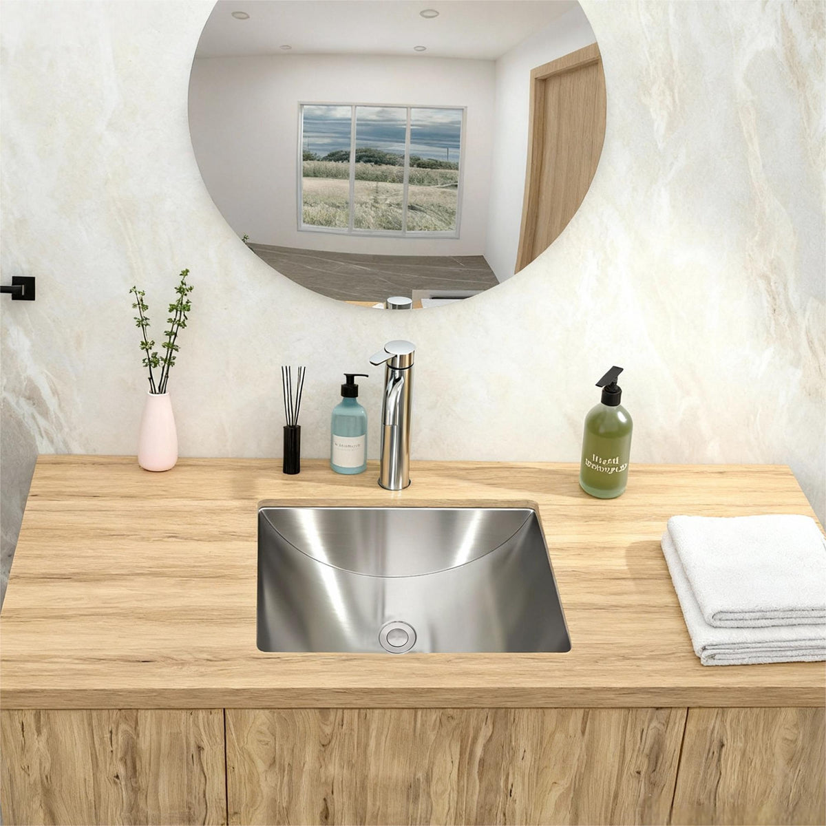 Oumuch Brushed Nickel Undermount Bathroom Sink with Pop Up Drain - view 2