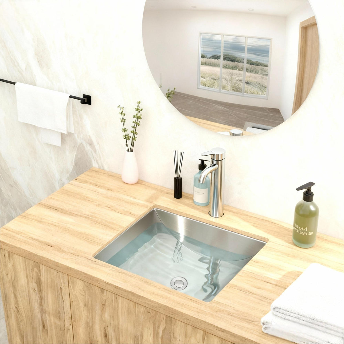 Oumuch Brushed Nickel Undermount Bathroom Sink with Pop Up Drain - view 3
