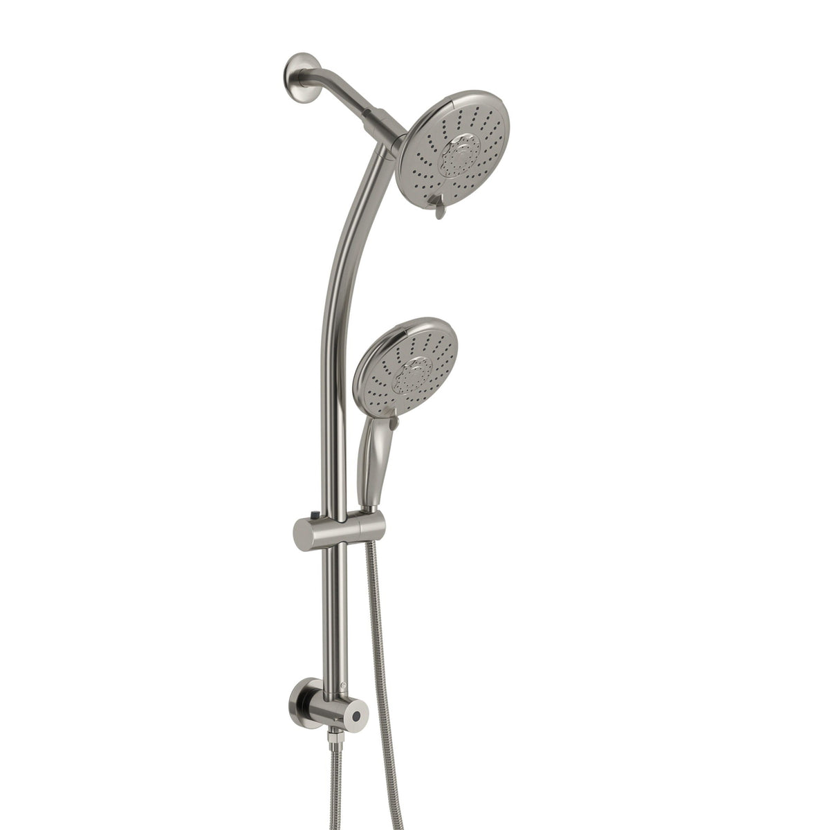 Oumuch Dual Shower Head with Adjustable Slide Bar and Multi Function Settings in Gray