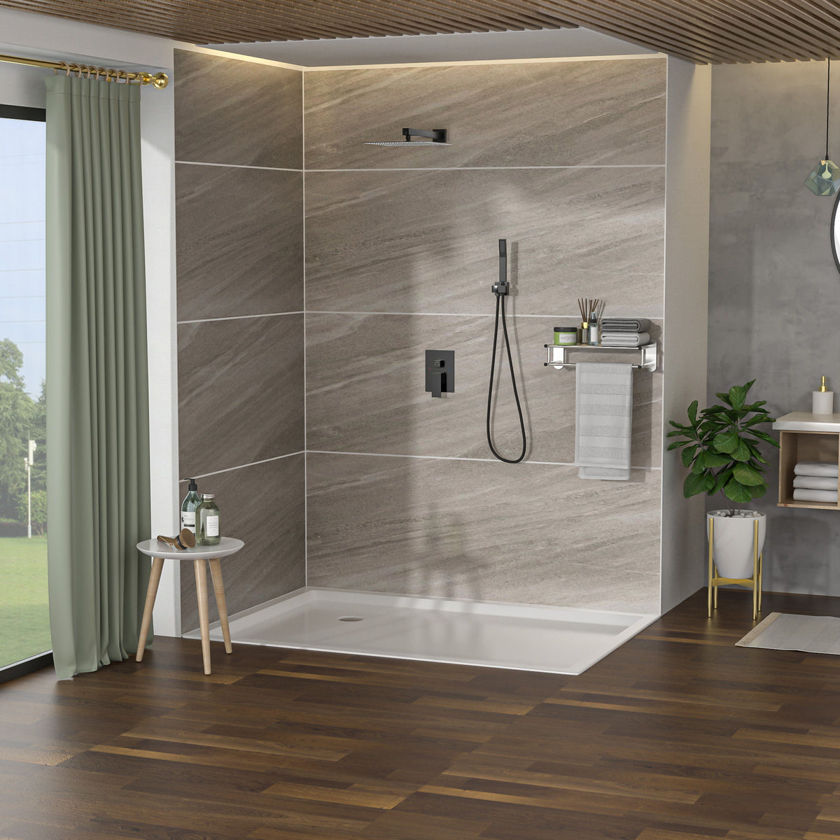 Oumuch Dual Shower Head System with 12" Square Rain Shower and Valve - view 8