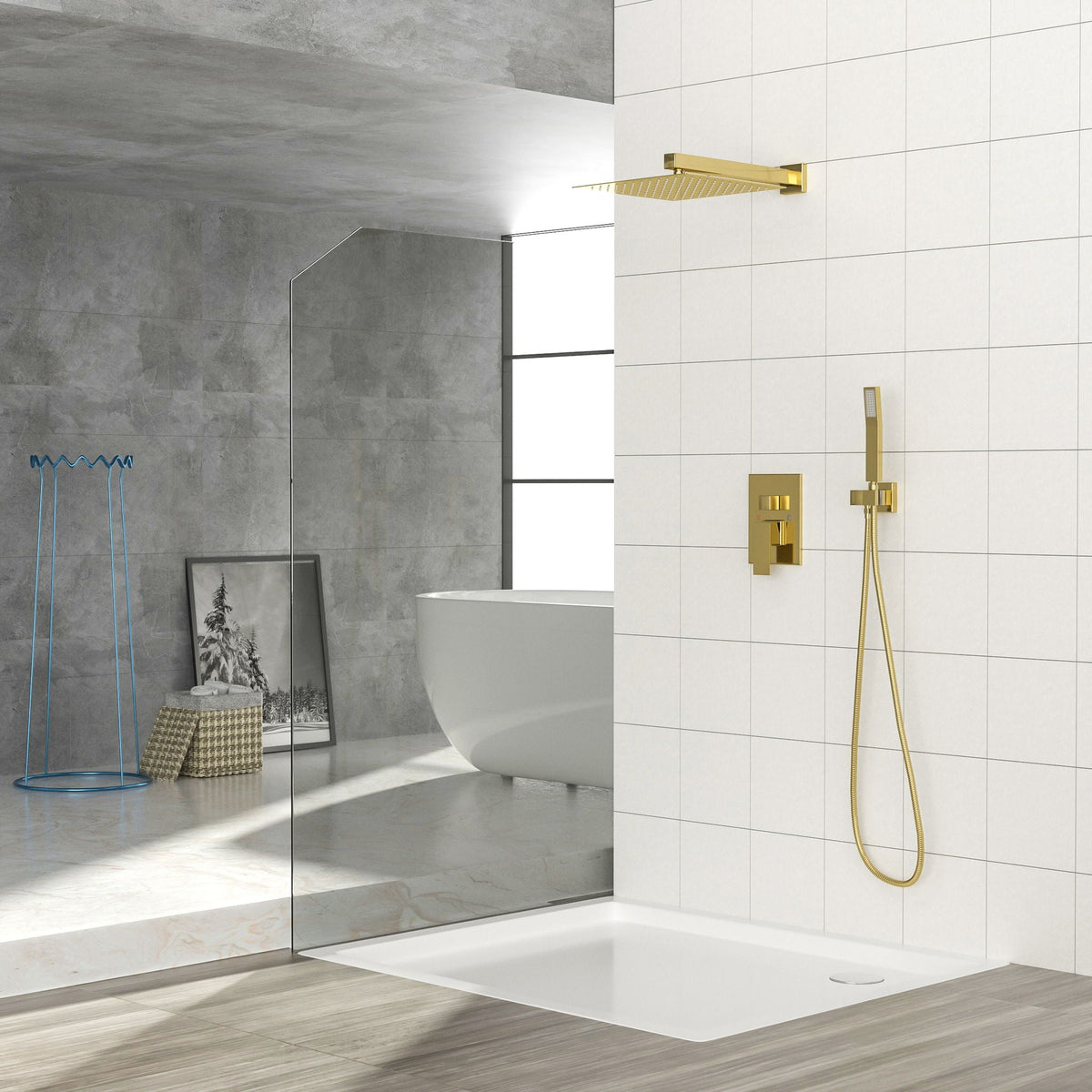 Oumuch Dual Shower Head System with 12" Square Rain Shower and Valve - view 3