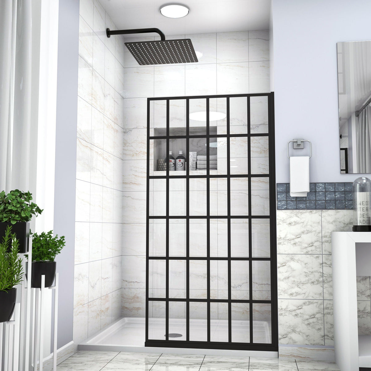 Oumuch Frameless Fixed Shower Door with Open Entry Design - view 3