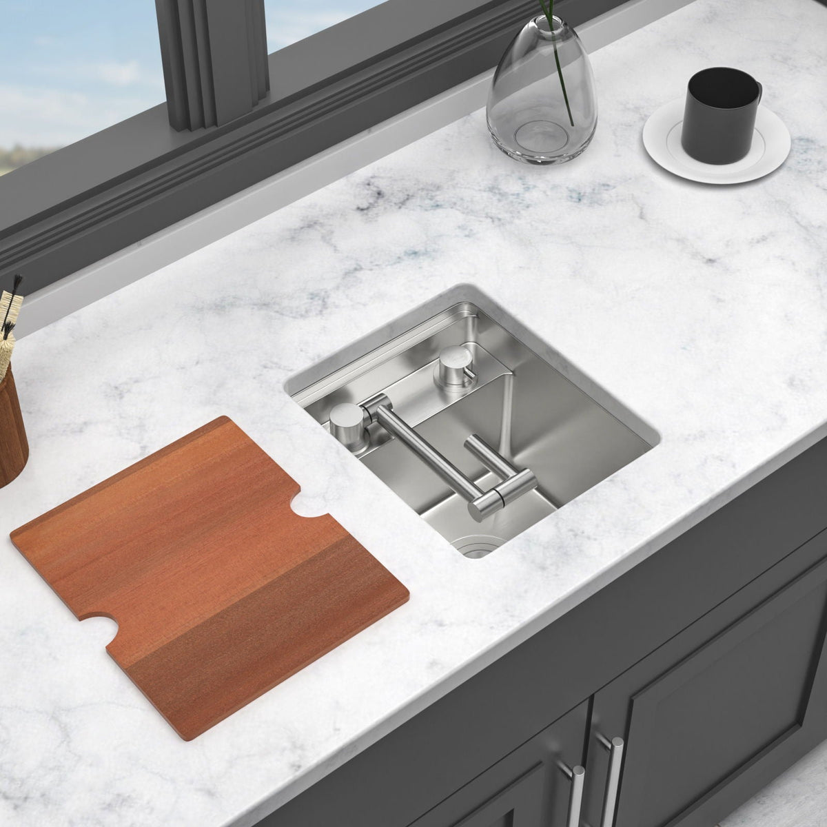 Oumuch Gray Stainless Steel Undermount Bar Sink with Folding Faucet - view 6
