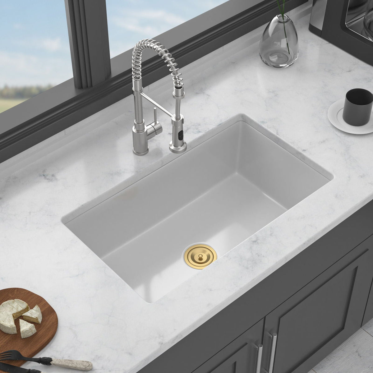 Oumuch Rectangular Deep Single Bowl Kitchen Sink with Scratch-Resistant Glaze