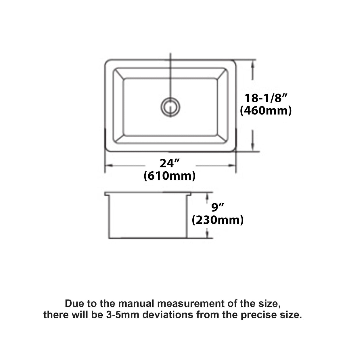 Oumuch Rectangular Deep Single Bowl Kitchen Sink with Scratch-Resistant Glaze - view 3