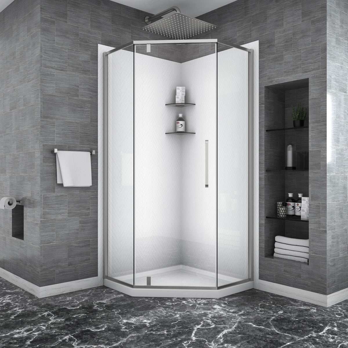 Oumuch Semi Frameless Neo Angle Hinged Shower Enclosure with Clear Tempered Glass - view 4