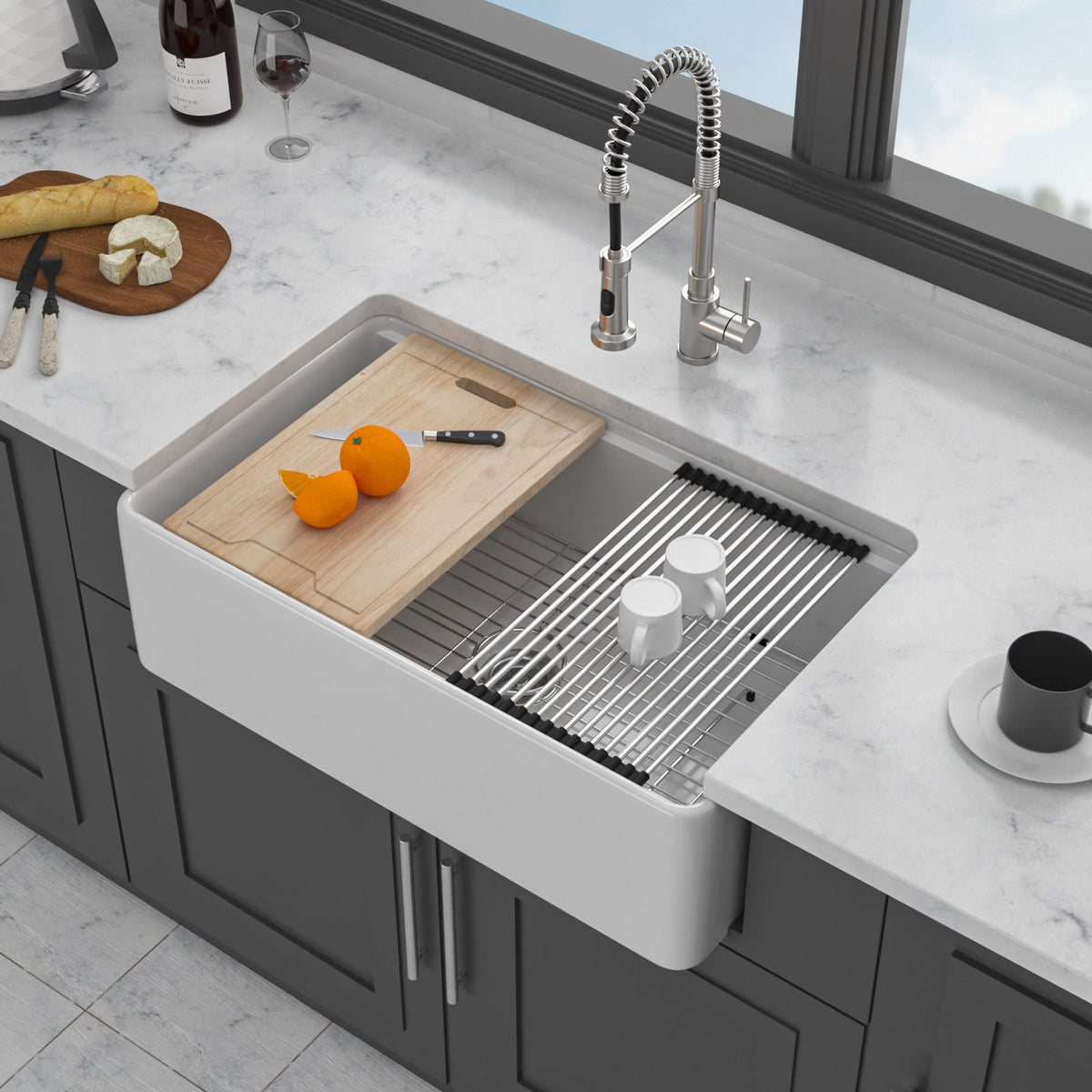 Oumuch Single Bowl Kitchen Sink Workstation with Accessories - view 4