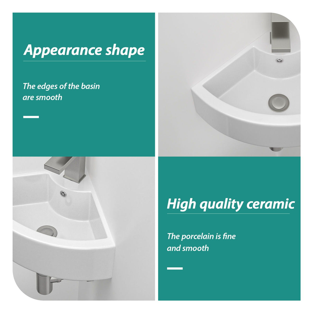 Oumuch Triangle Porcelain Wall Mount Vessel Sink with Overflow - view 3