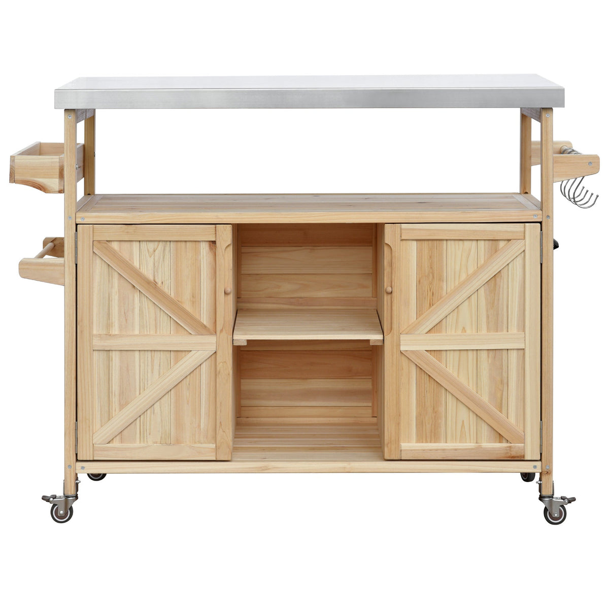 Outdoor Kitchen Island Rolling Bar Cart with Stainless Steel Top - view 13