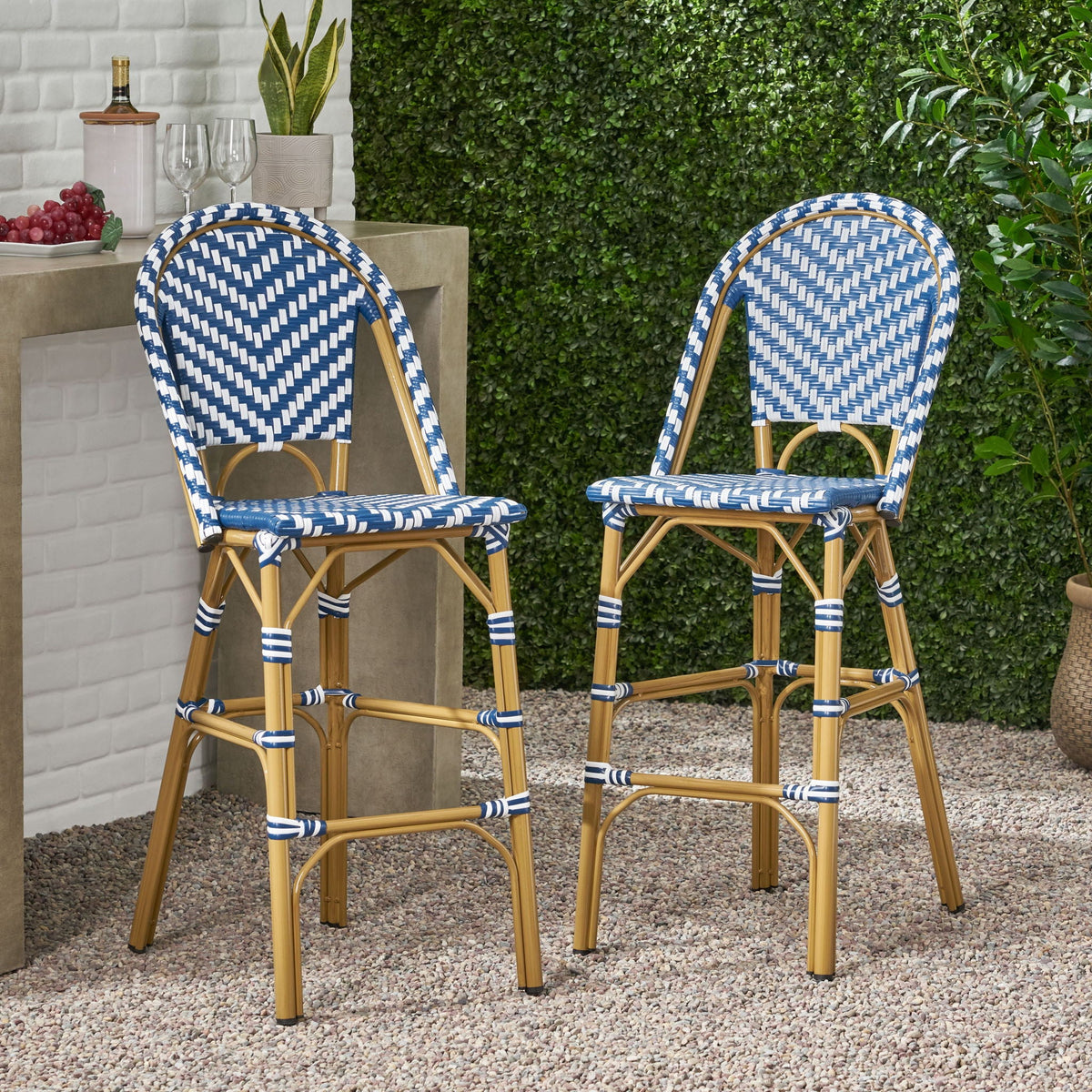 Outdoor Rattan French Barstool Set - view 2