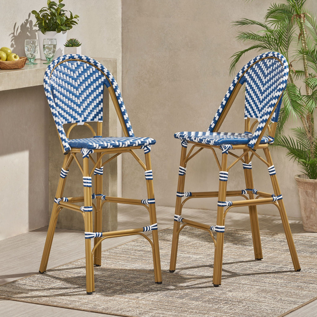 Outdoor Rattan French Barstool Set - view 4