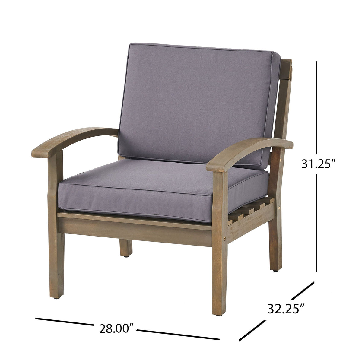 Peyton Club Chair Outdoor Seating in Dark Gray Acacia Wood - view 3
