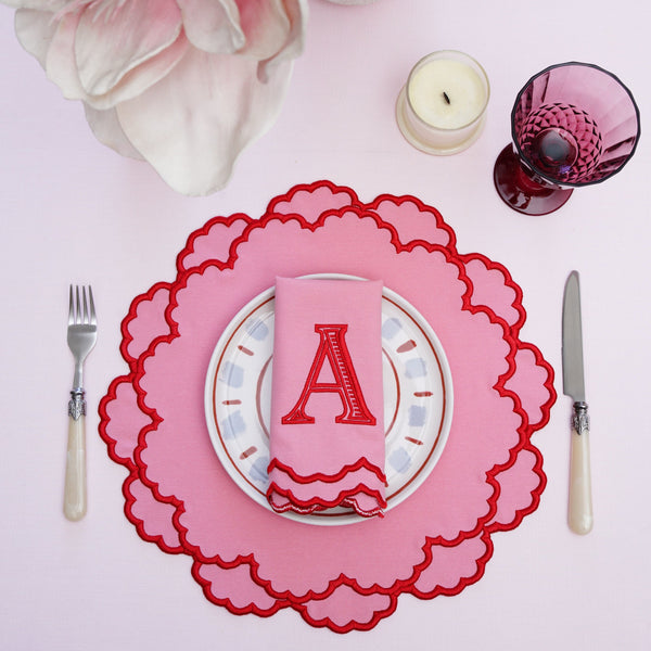 CRESSIDA PINK ROUND FABRIC PLACEMAT & NAPKIN SET