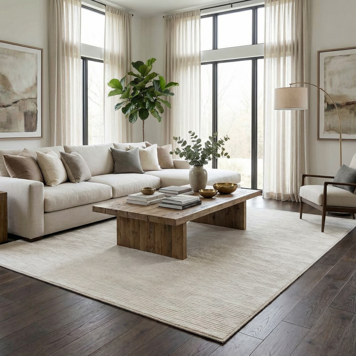 Kazuma Cream Checkered Washable Area Rug
