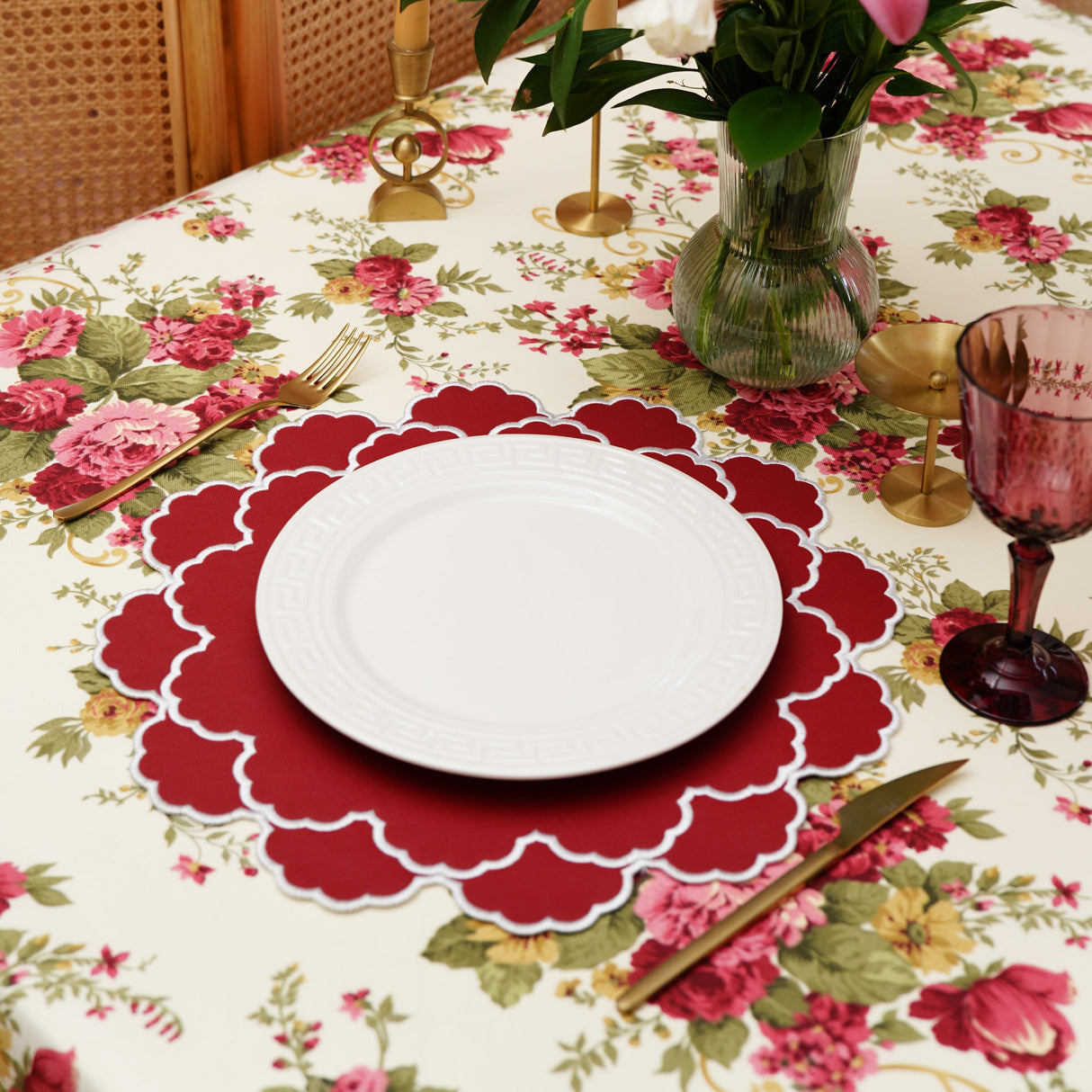 Timeless Red Scalloped Faux Leather Placemats