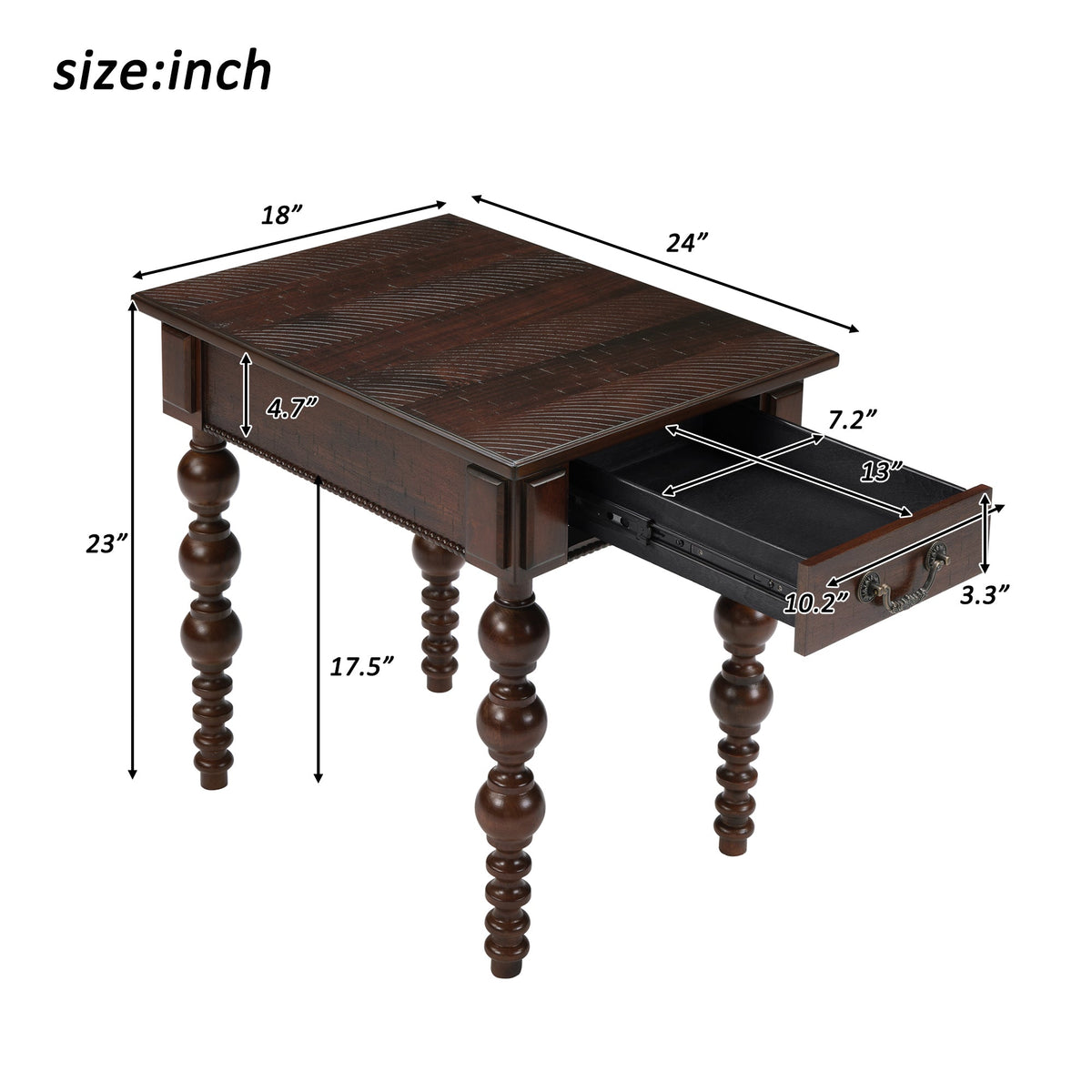 Power Growth Furniture Solid Wood End Table with Drawer in Espresso Finish - view 5