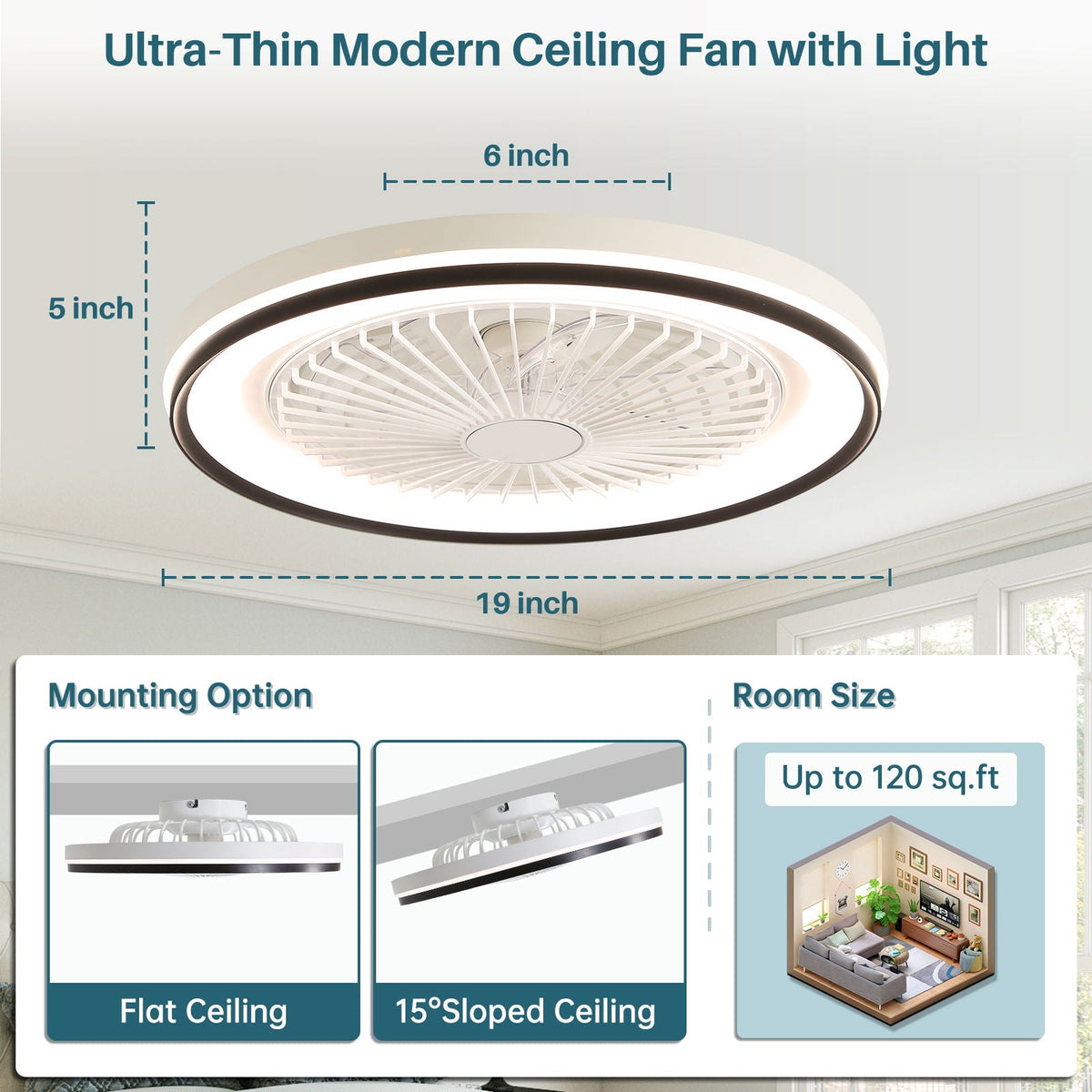 RGB Dimmable LED Bladeless Ceiling Fan with Remote Control - view 3