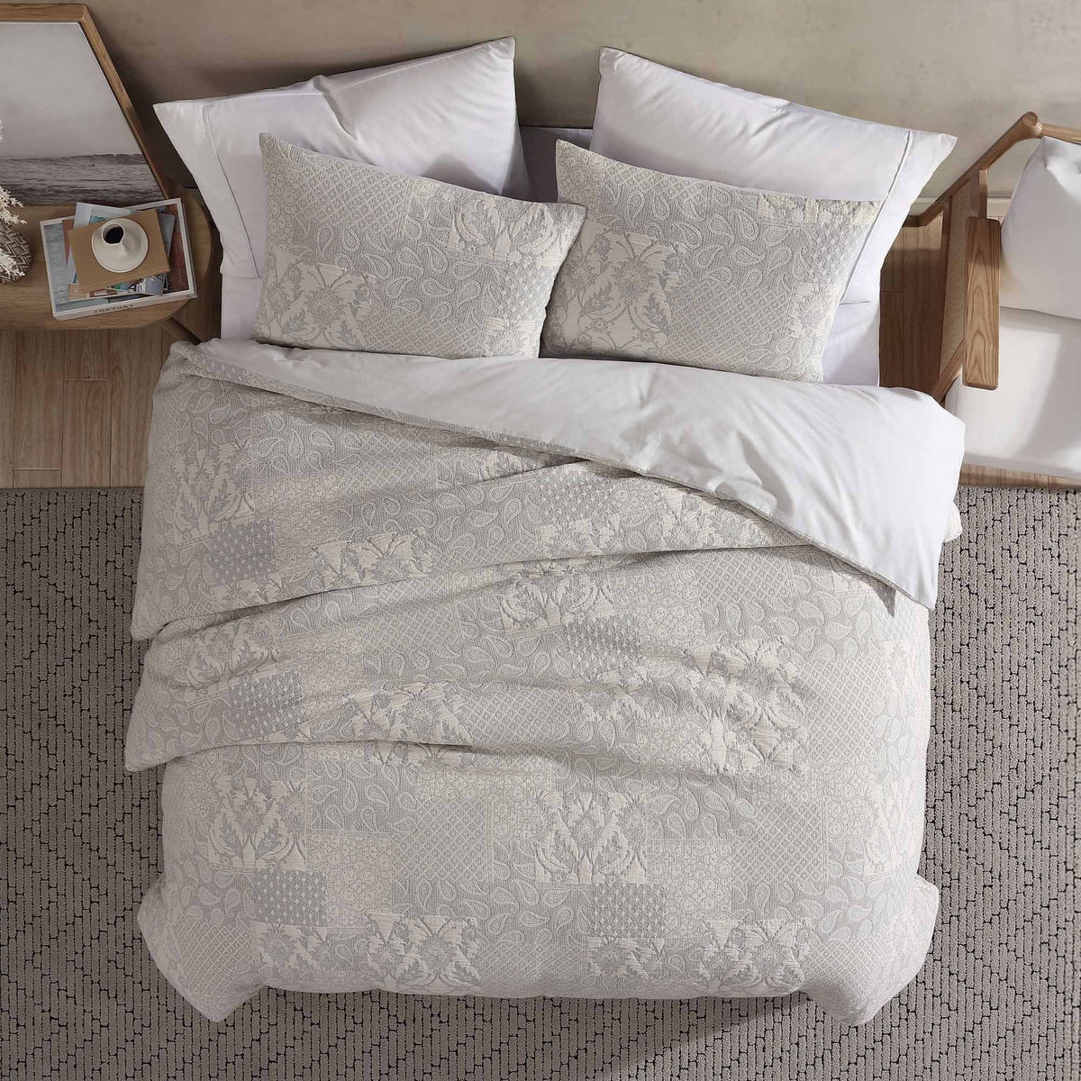 Riverbrook Home Paisley 3 Piece Ivory Cotton Matelassé Comforter Set with Breathable Weave - view 6