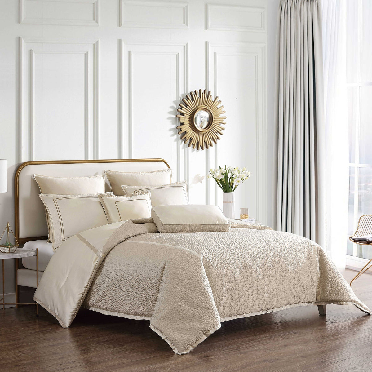 Riverbrook Home Rings 7 PC Reversible Matte Satin Comforter Set with Circle Quilting