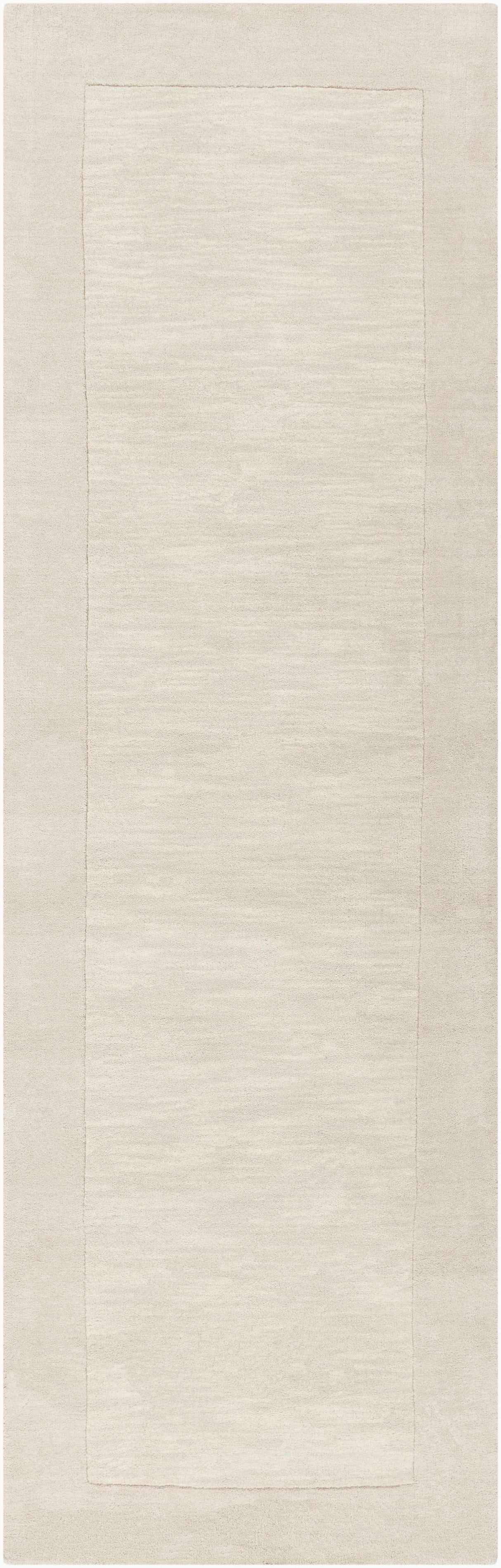 Bordered Solid Beige Cream Wool Rug