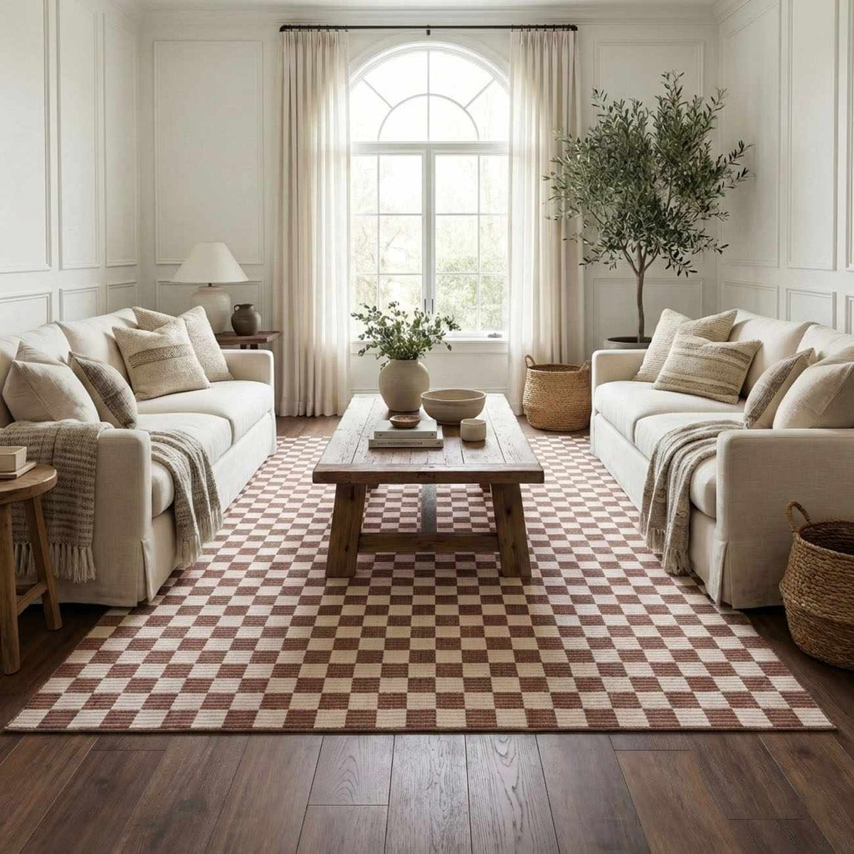 Kaysar Brown Checkered Washable Area Rug