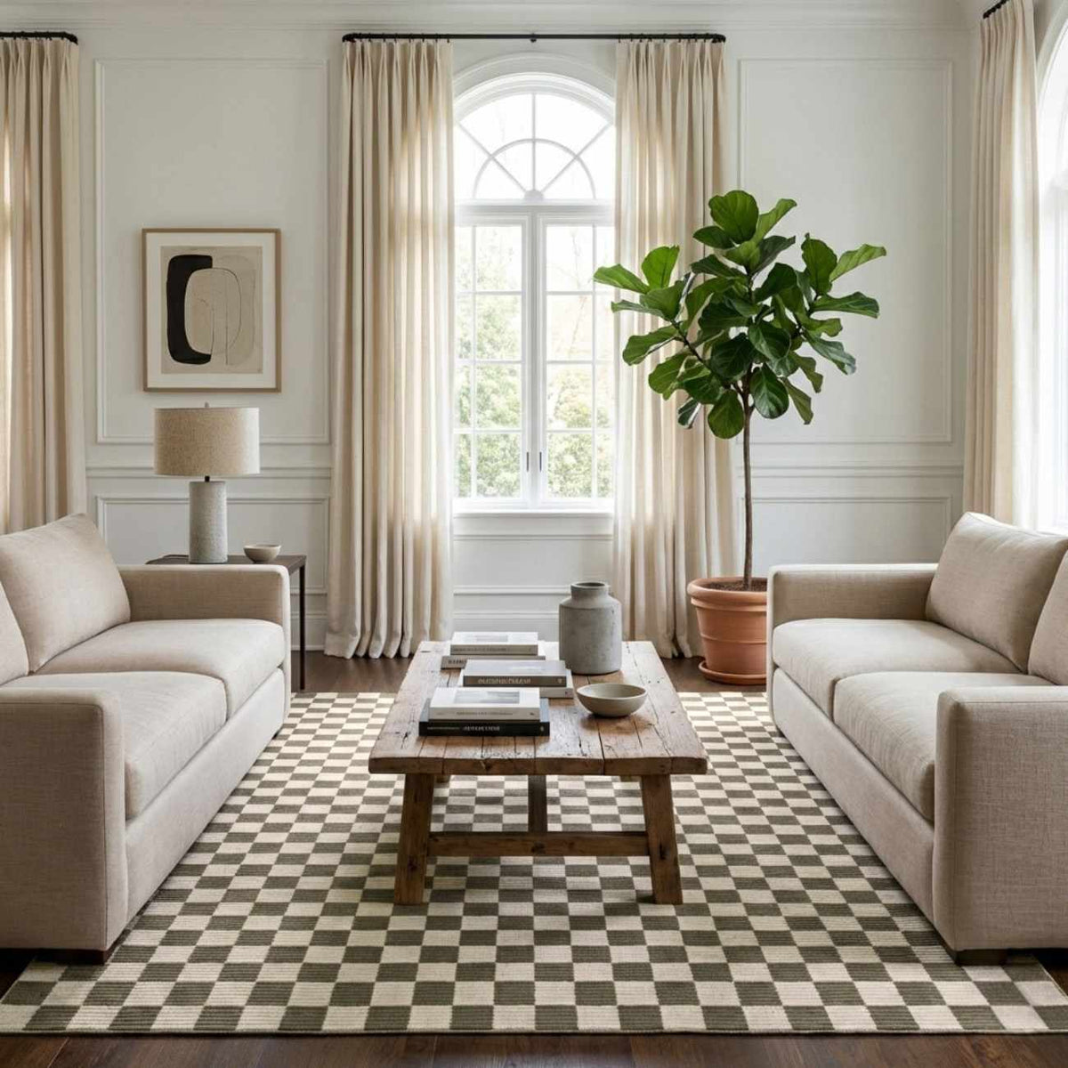 Kaysar Olive Green Checkered Washable Area Rug