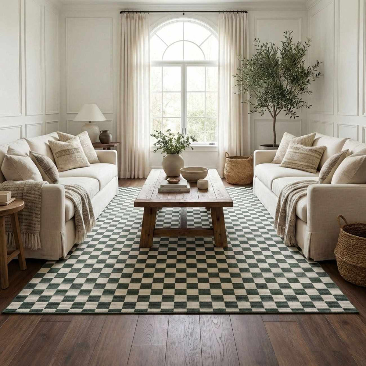 Kaysar Oil Green Checkered Washable Area Rug
