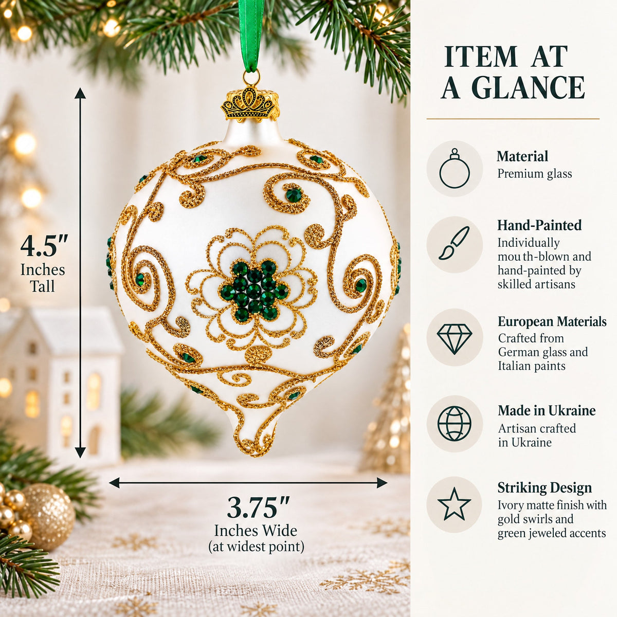 Gold Jeweled Swirl Onion-Shape Finial Glass Christmas Ornament