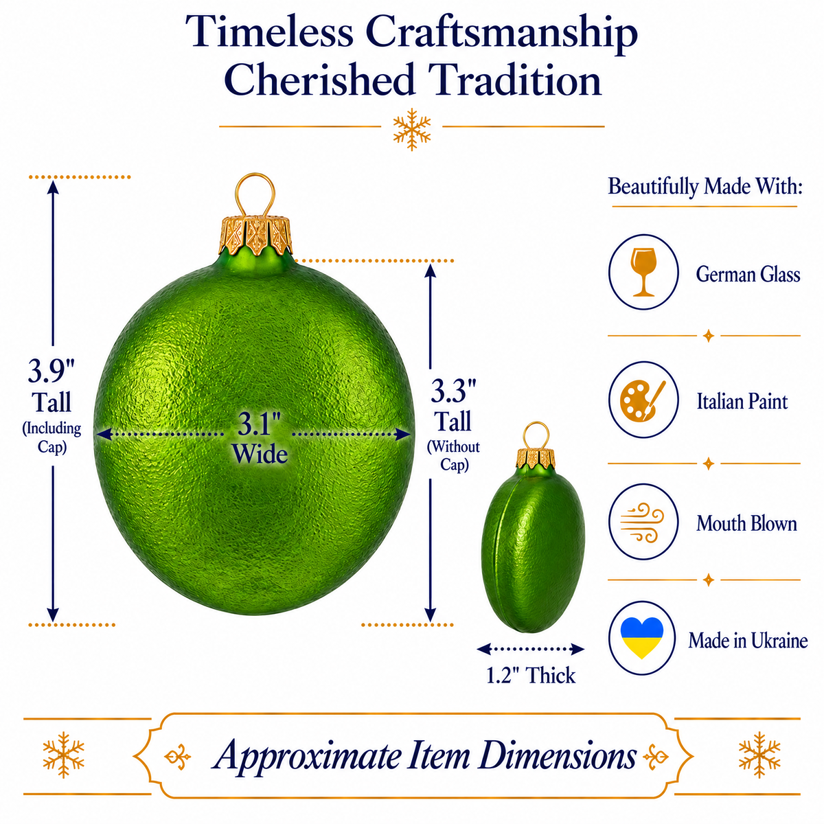 Set of 6 Matte Green Flat Disc Glass Christmas Ornaments 3 Inches