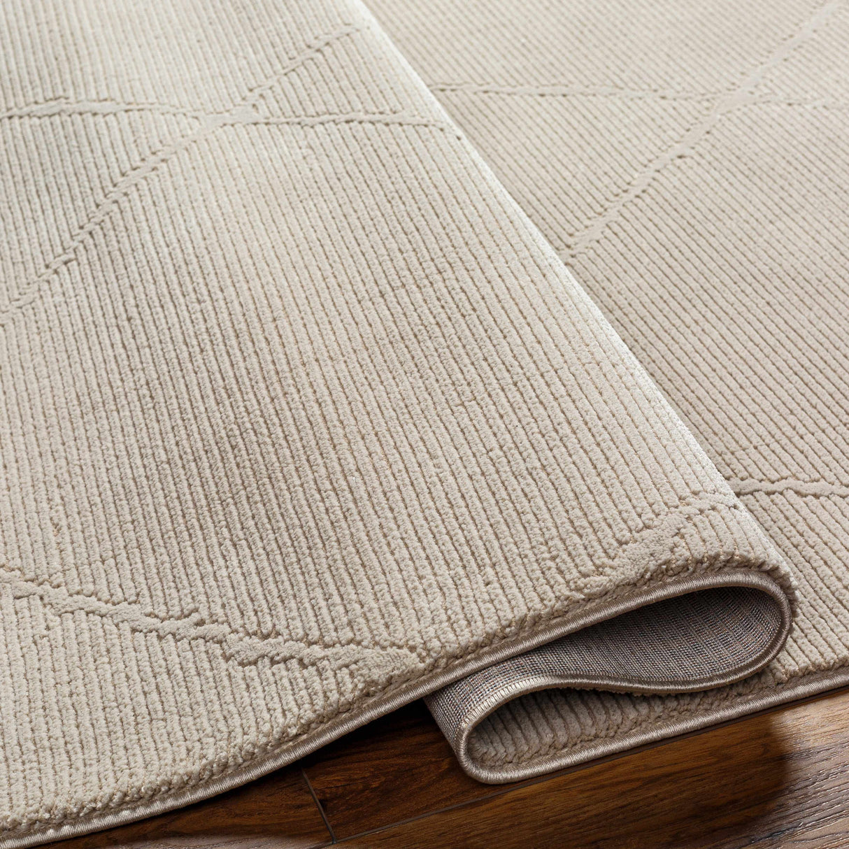 Aldis Tan Plush Textured Washable Rug - Clearance