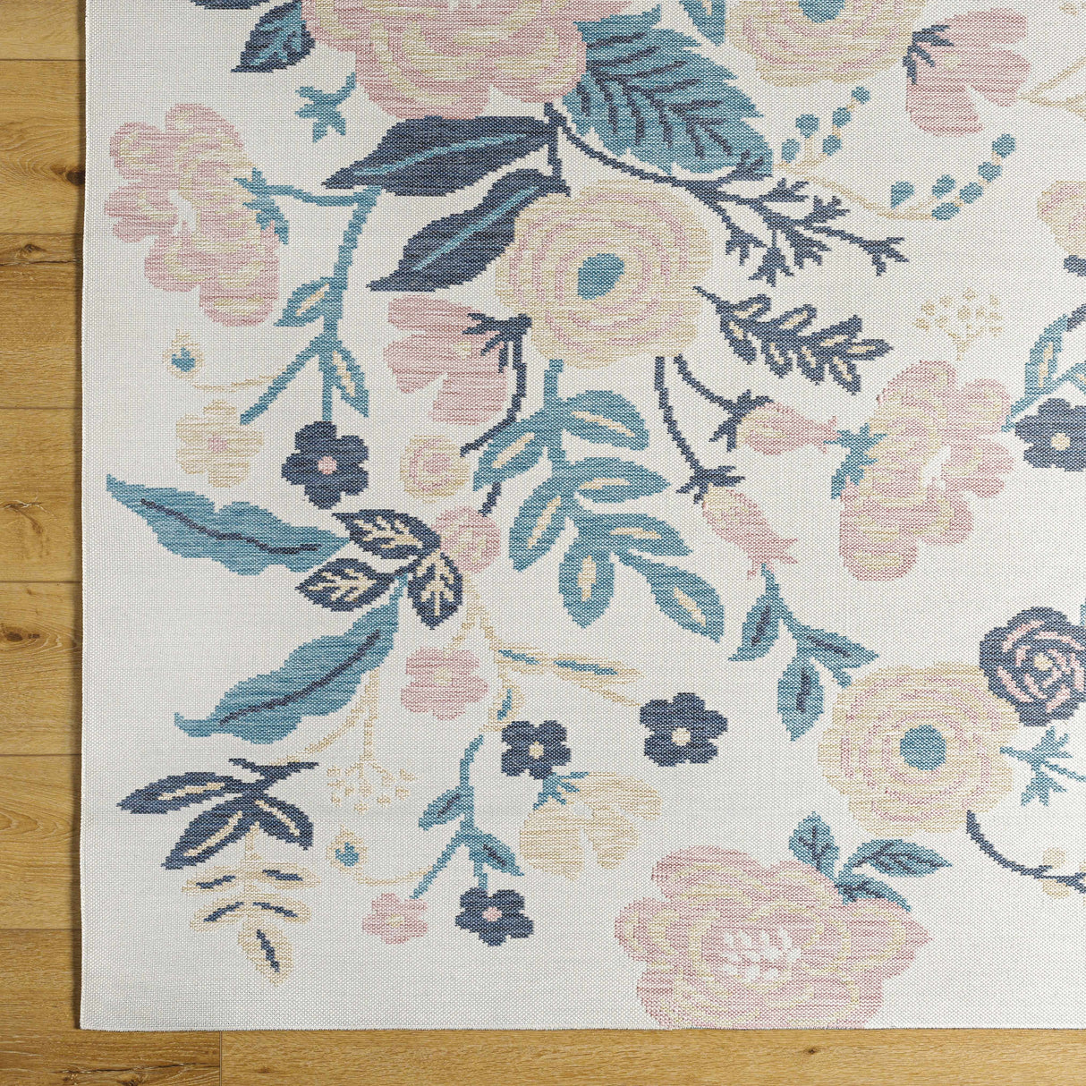 Ponto Cream & Blue Floral Area Rug - Clearance