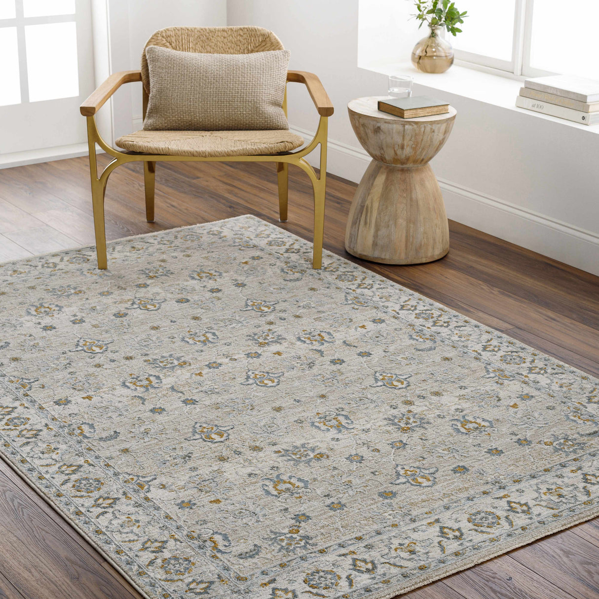 Amaru Cream & Sage Textured Rug with Fringes