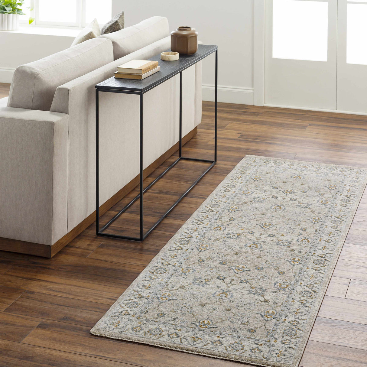 Amaru Cream & Sage Textured Rug with Fringes