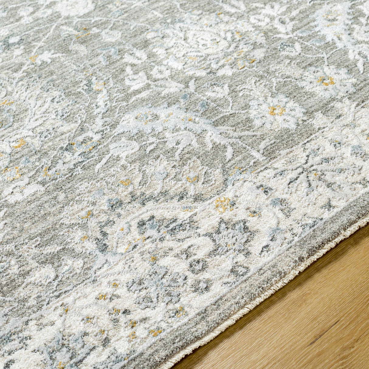 Gauge Gray Blue Textured Rug with Fringes