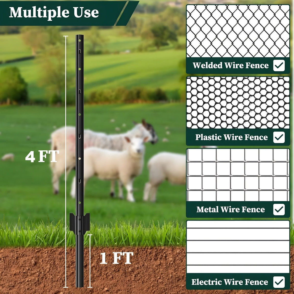SHEN M 4 Foot U-Shaped Metal Garden Fence Posts with Rust-Resistant Finish