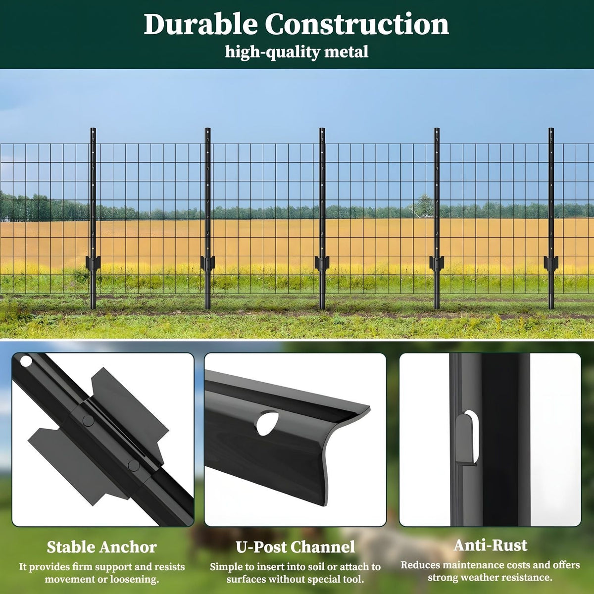 SHEN M 4 Foot U-Shaped Metal Garden Fence Posts with Rust-Resistant Finish - view 3