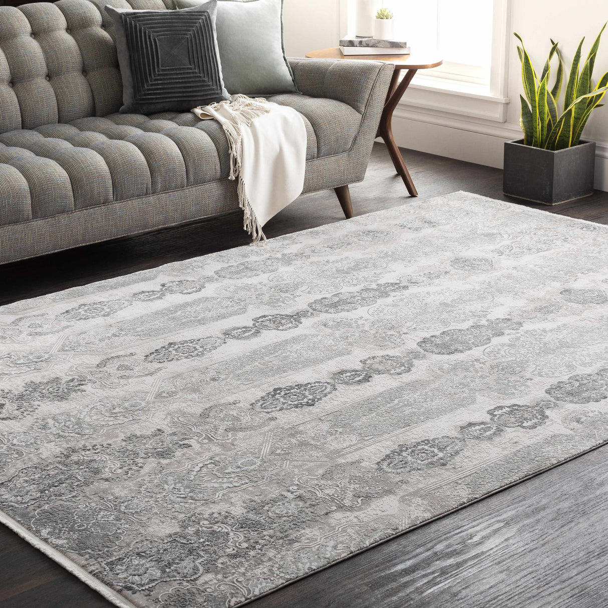 Shipdham Luxury Fringed Faux Silk Area Rug - Clearance