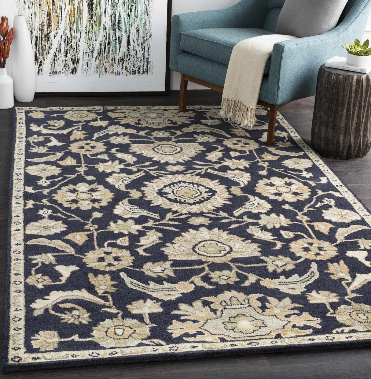 Caesar CAE-1164 Black Floral Wool Rug