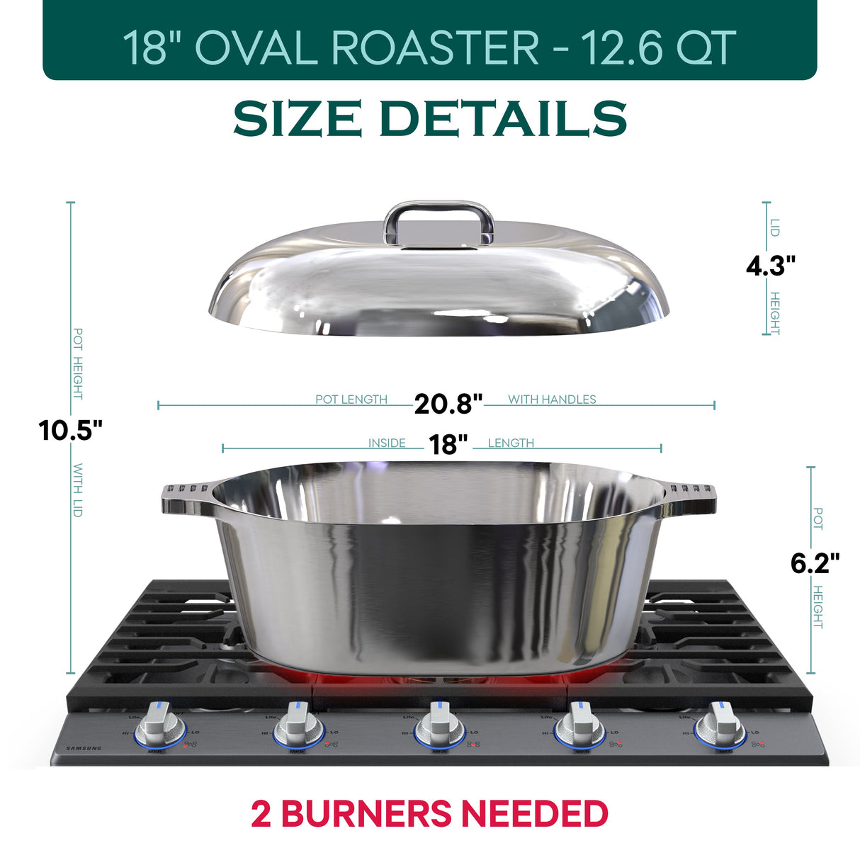 Oval Dutch Oven with Lid - 12.6 Quart (18 Inch)