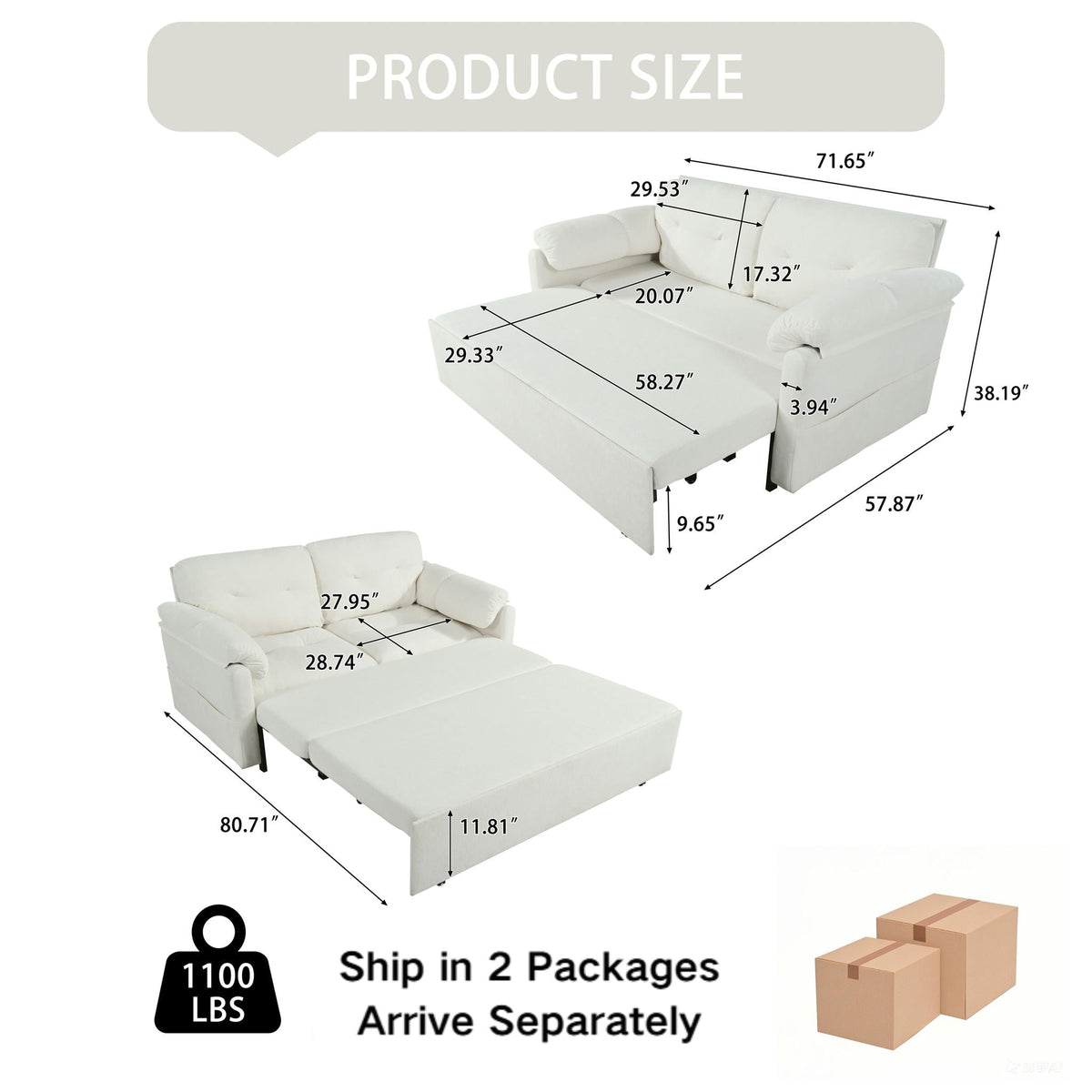 SKYMALL Convertible Pull Out Sofa Bed Queen Size with Side Storage - view 7