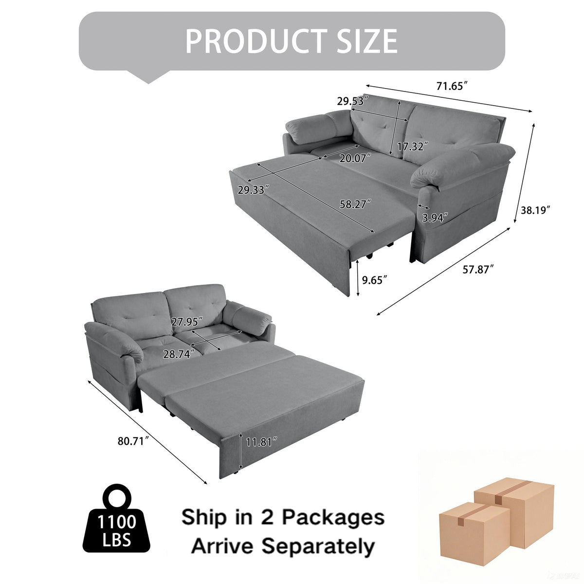 SKYMALL Convertible Pull Out Sofa Bed Queen Size with Side Storage - view 2
